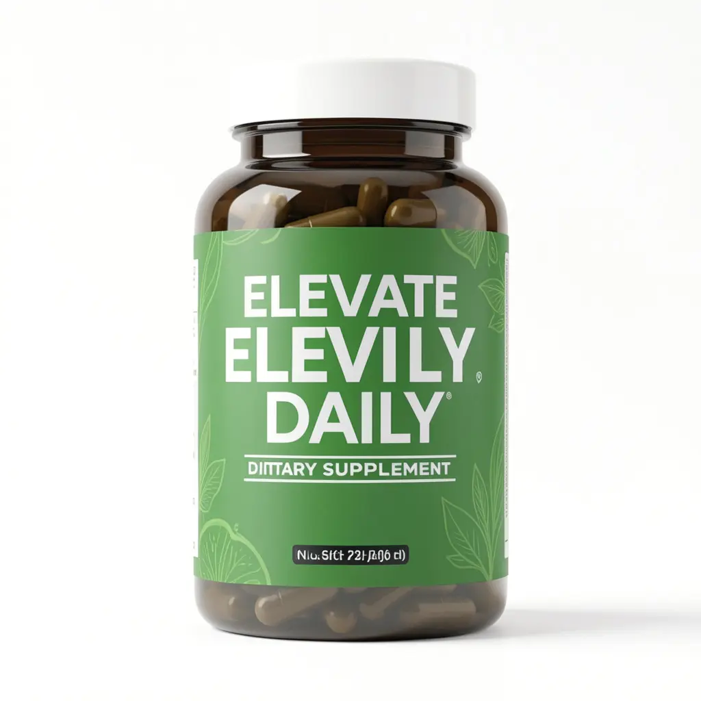 ElevateDaily dietary supplement bottle with natural green label on a clean white background